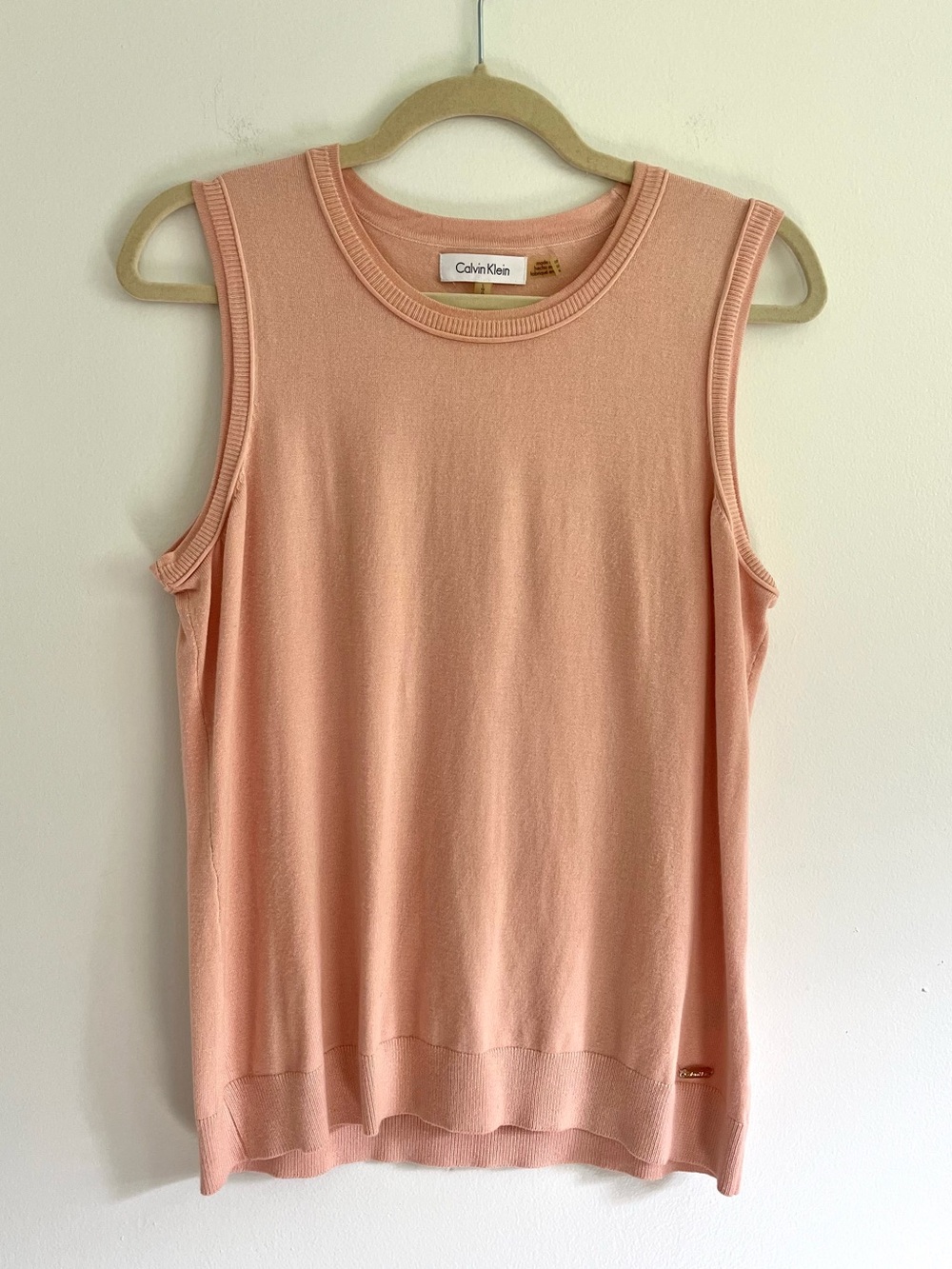 Calvin Klein Peach Sleeveless Soft Knit Tank Top Quiet Luxury Minimalist Casual